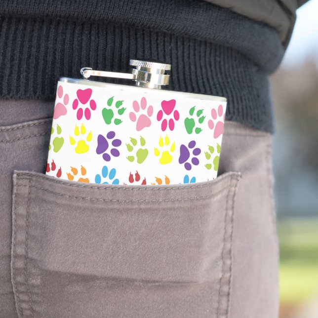 Colorful Paws, Dog Paws, Cat Paws Flask (In Situ)