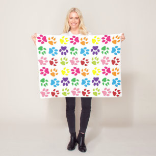 Colorful Paws, Dog Paws, Cat Paws Fleece Blanket