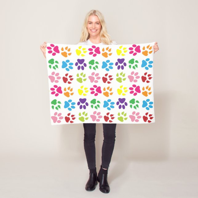 Colorful Paws, Dog Paws, Cat Paws Fleece Blanket (In Situ)