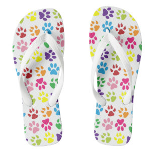Colorful Paws, Dog Paws, Cat Paws Flip Flops