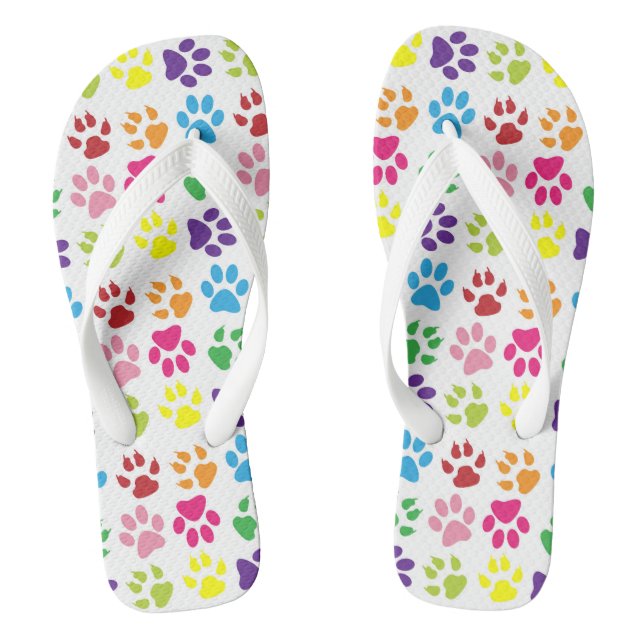 Colorful Paws, Dog Paws, Cat Paws Flip Flops (Footbed)