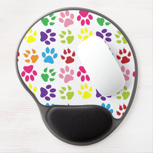 Colorful Paws, Dog Paws, Cat Paws Gel Mouse Pad (Left Side)