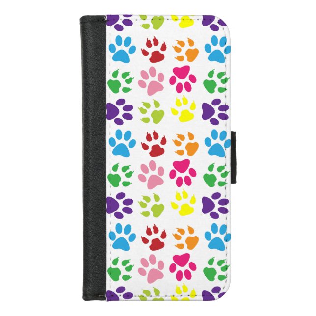 Colorful Paws, Dog Paws, Cat Paws iPhone Wallet Case (Front)