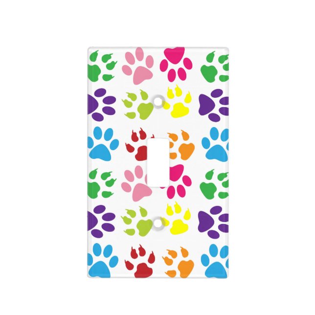 Colorful Paws, Dog Paws, Cat Paws Light Switch Cover (Front)