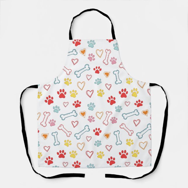 Colorful Paws, Hearts & Bones Doodle  Apron (Front)