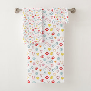 Colorful Paws, Hearts & Bones Doodle Bath Towel Set