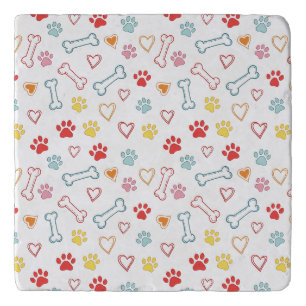 Colorful Paws, Hearts & Bones Doodle  Trivet