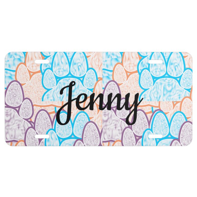 Colorful Paws Illusion Personalized License Plate (Front)