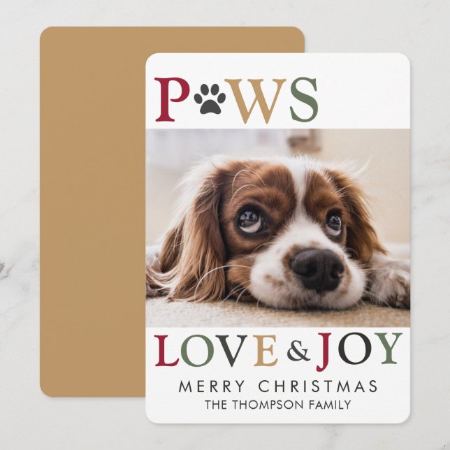 Colorful Paws Love Joy Pet Photo Holiday Card (Front/Back)