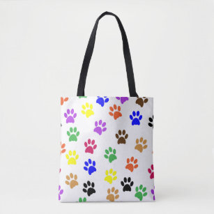 Colorful Paws Pattern Dog Lover Animal Lover Cat Tote Bag