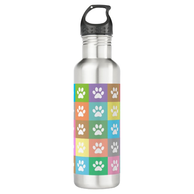 Colorful paws pattern stainless steel water bottle (Front)