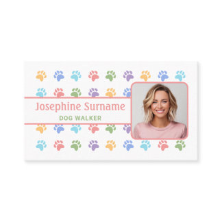 Colorful Paws Pattern With Custom Photo Dog Walker Business Card