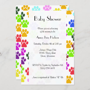 Colorful Paws, Paw Pattern, Dog Paws, Baby Shower Invitation