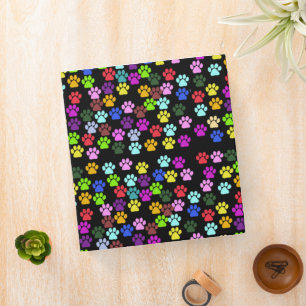 Colorful Paws, Paw Pattern, Dog Paws, Paw Prints 3 Ring Binder