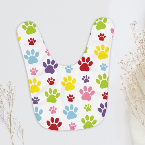 Colorful Paws Paw Pattern Dog Paws Paw Prints Baby Bib