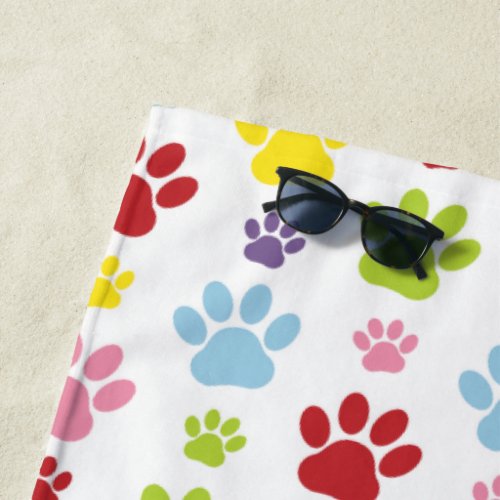 Colorful Paws Paw Pattern Dog Paws Paw Prints Beach Towel