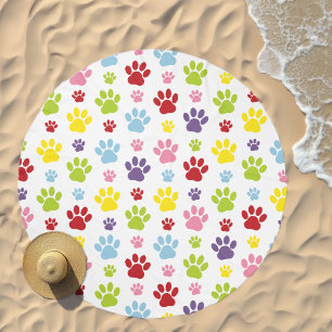 Colorful Paws, Paw Pattern, Dog Paws, Paw Prints Beach Towel
