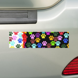 Colorful Paws, Paw Pattern, Dog Paws, Paw Prints Bumper Sticker