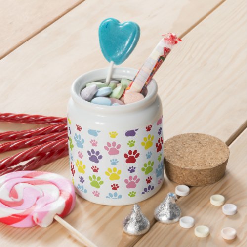 Colorful Paws Paw Pattern Dog Paws Paw Prints Candy Jar