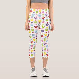 Colorful Paws, Paw Pattern, Dog Paws, Paw Prints Capri Leggings