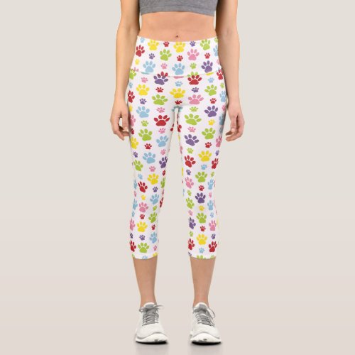 Colorful Paws Paw Pattern Dog Paws Paw Prints Capri Leggings