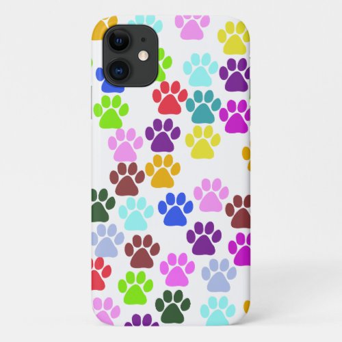 Colorful Paws Paw Pattern Dog Paws Paw Prints iPhone 11 Case