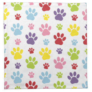 Colorful Paws, Paw Pattern, Dog Paws, Paw Prints Cloth Napkin