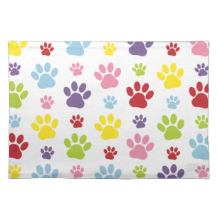 Colorful Paws, Paw Pattern, Dog Paws, Paw Prints Cloth Placemat