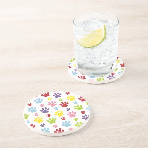 Colorful Paws Paw Pattern Dog Paws Paw Prints Coaster