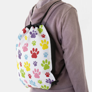 Colorful Paws, Paw Pattern, Dog Paws, Paw Prints Drawstring Bag