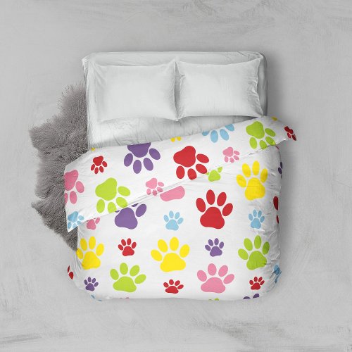 Colorful Paws Paw Pattern Dog Paws Paw Prints Duvet Cover