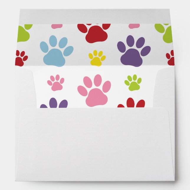 Colorful Paws, Paw Pattern, Dog Paws, Paw Prints Envelope (Back (Bottom))