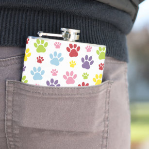 Colorful Paws, Paw Pattern, Dog Paws, Paw Prints Flask