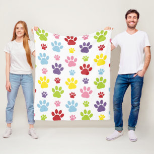 Colorful Paws, Paw Pattern, Dog Paws, Paw Prints Fleece Blanket