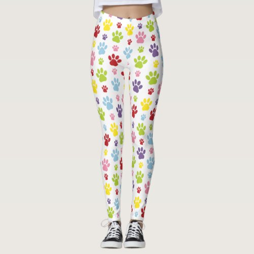 Colorful Paws Paw Pattern Dog Paws Paw Prints Leggings