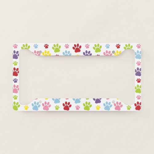 Colorful Paws Paw Pattern Dog Paws Paw Prints License Plate Frame