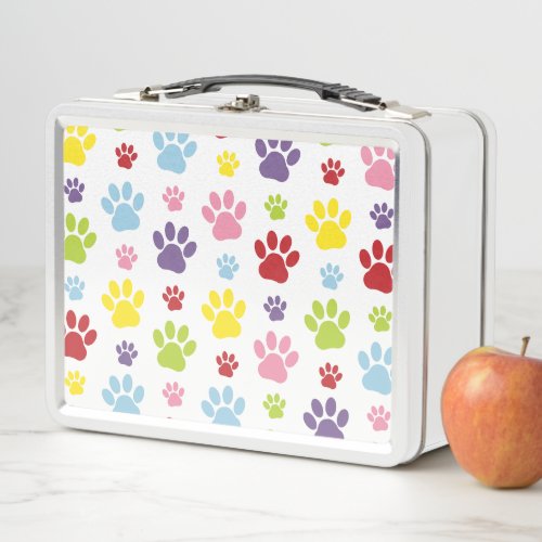 Colorful Paws Paw Pattern Dog Paws Paw Prints Metal Lunch Box