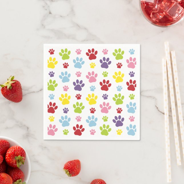 Colorful Paws, Paw Pattern, Dog Paws, Paw Prints Napkins (Insitu)