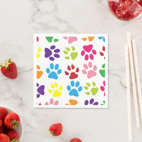 Colorful Paws Paw Pattern Dog Paws Paw Prints Napkins