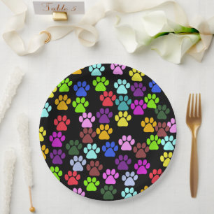 Colorful Paws, Paw Pattern, Dog Paws, Paw Prints Paper Plates