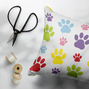 Colorful Paws, Paw Pattern, Dog Paws, Paw Prints Pillow Case