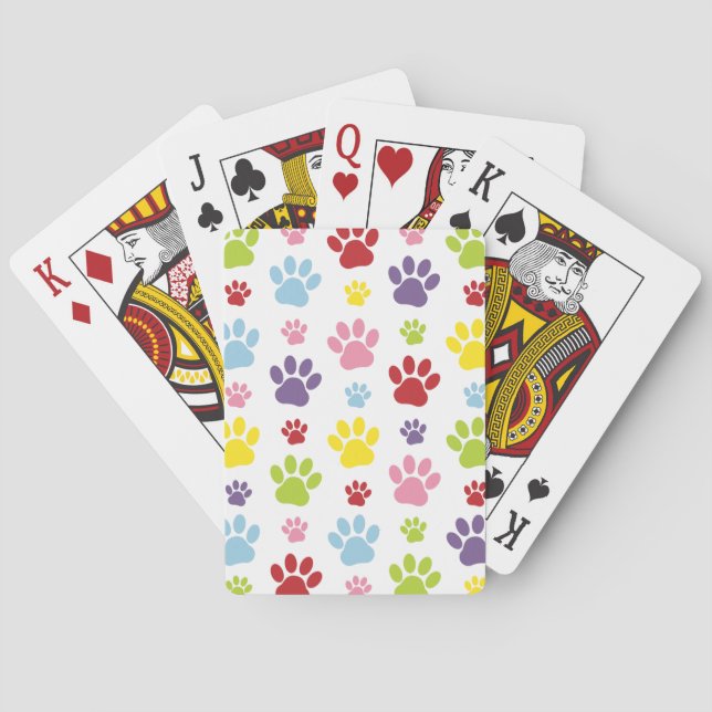 Colorful Paws, Paw Pattern, Dog Paws, Paw Prints Poker Cards (Back)