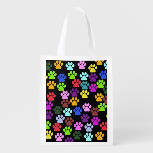 Colorful Paws Paw Pattern Dog Paws Paw Prints Reusable Grocery Bag
