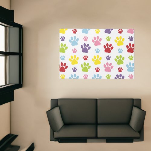 Colorful Paws Paw Pattern Dog Paws Paw Prints Rug