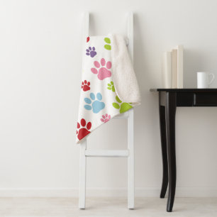 Colorful Paws, Paw Pattern, Dog Paws, Paw Prints Sherpa Blanket