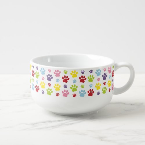 Colorful Paws Paw Pattern Dog Paws Paw Prints Soup Mug