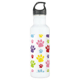 Colorful Paws, Paw Pattern, Dog Paws, Paw Prints Stainless Steel Water Bottle