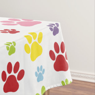 Colorful Paws, Paw Pattern, Dog Paws, Paw Prints Tablecloth