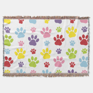 Colorful Paws, Paw Pattern, Dog Paws, Paw Prints Throw Blanket