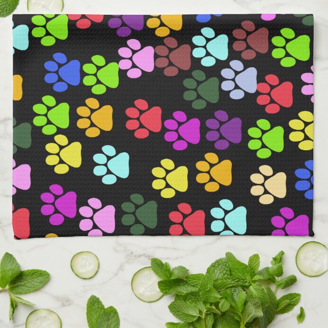 Colorful Paws, Paw Pattern, Dog Paws, Paw Prints Towel (Folded)